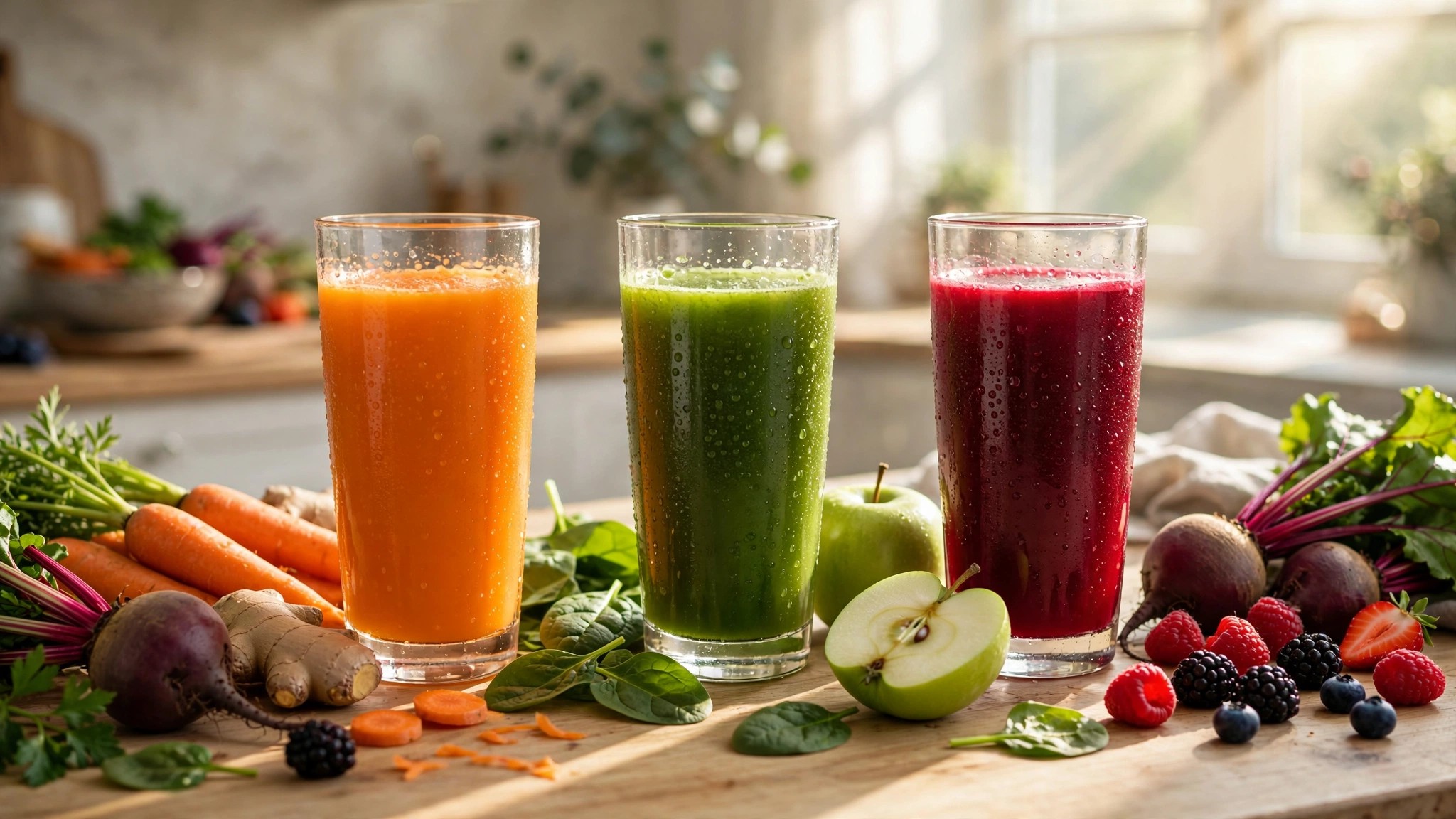 Bright morning juice glasses with orange and ginger